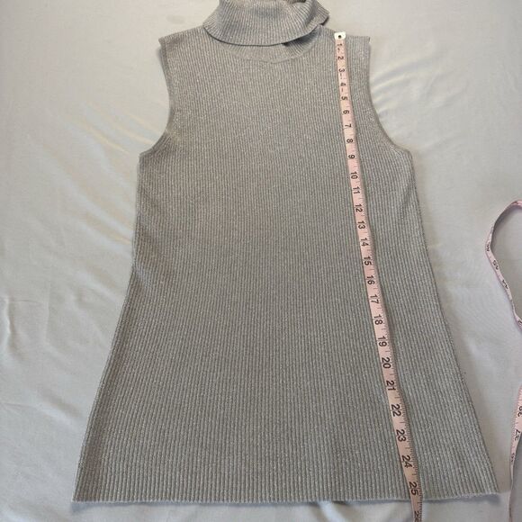 Apt 9 Womens Sleeveless Turtleneck Sweater Metallic Silver Ribbed Knit L Holiday - Picture 6 of 8